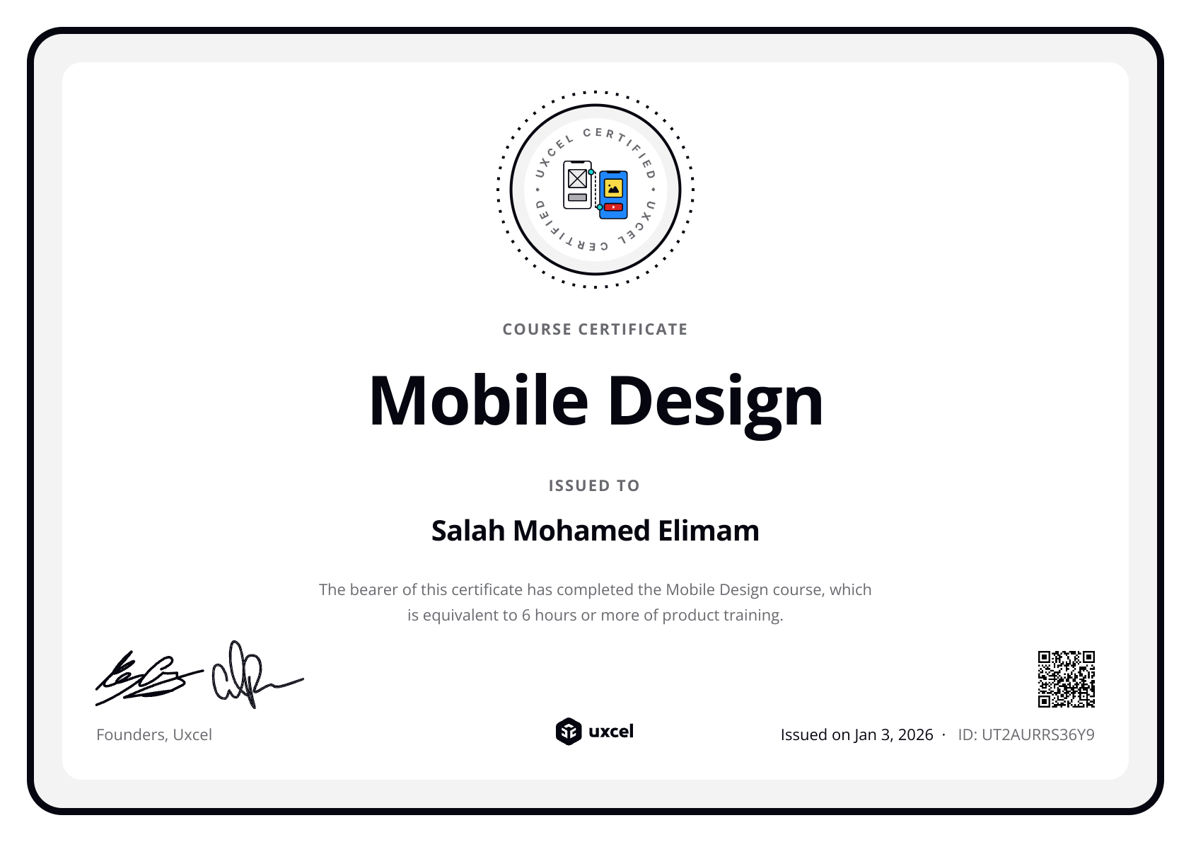 Salah Mohamed Elimam's certificate